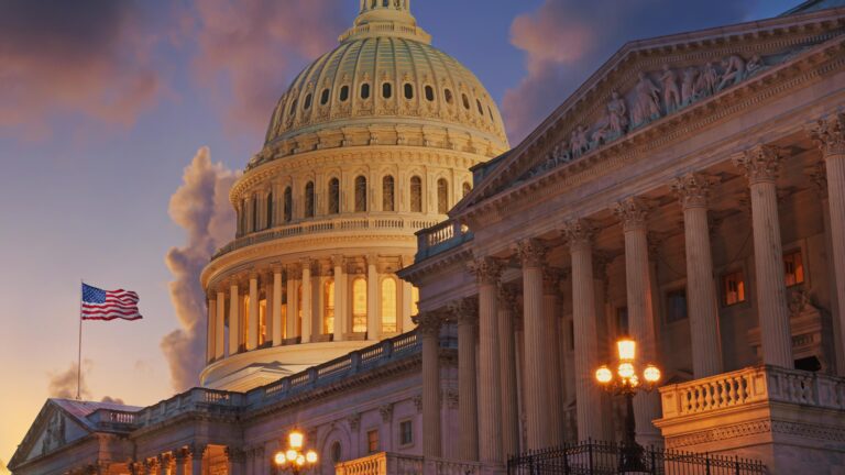 US Capitol building at sunset, Washington DC, USA.