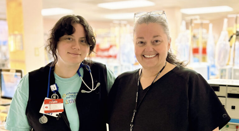 Picture of Candy and Kaitlin: Kaitlin Barnes, left, and her mom Candy Spurling have developed a special bond as mother-daughter RTs.